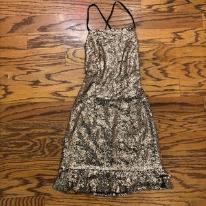 About Us Black and Gold Sequin Mini Dress XS Homecomng Semi Formal Party